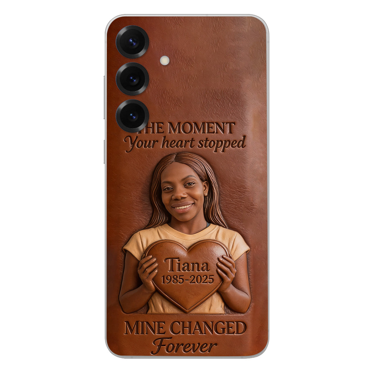 The Moment Your Heart Stopped - Personalized Memorial 3D Embossed Leather Phone Case