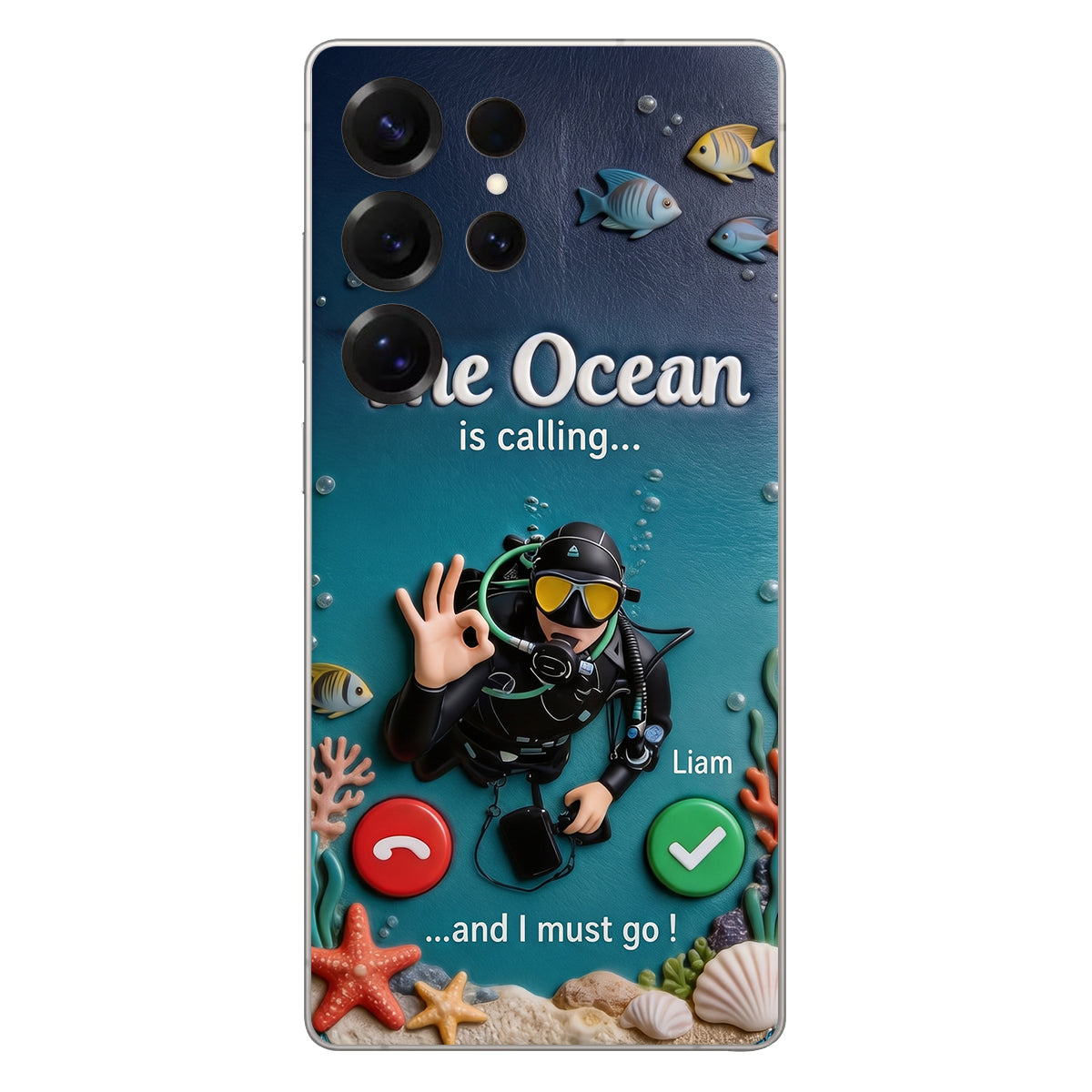 Tropical Sea Life - Personalized Scuba Diving 3D Embossed Leather Phone Case