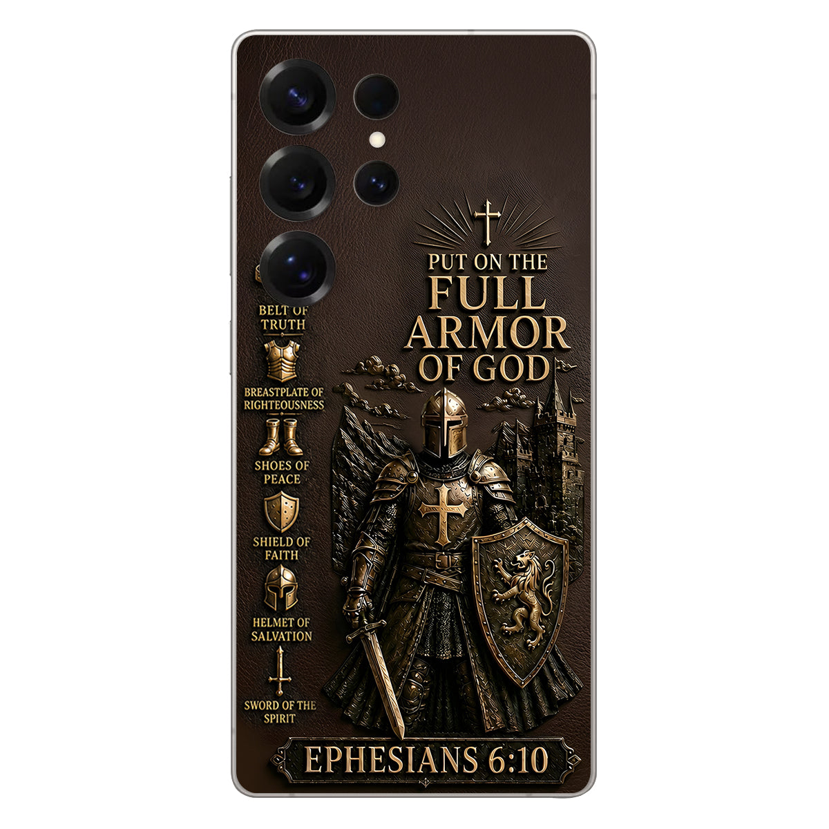 Put On The Full Amor Of God, Gift for Christians - Personalized Christian 3D Embossed Leather Phone Case