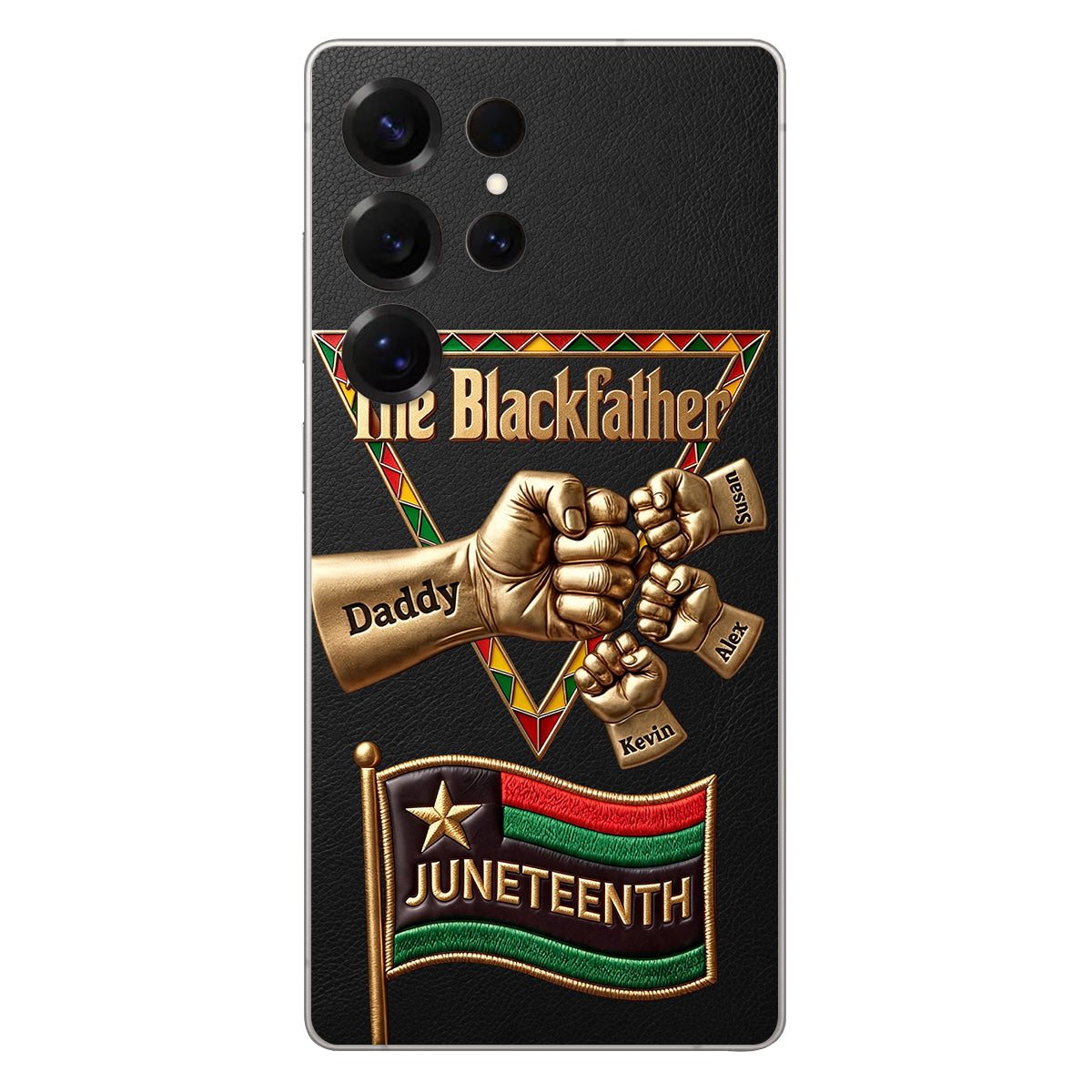 The Blackfather - Personalized Father 3D Embossed Leather Phone Case