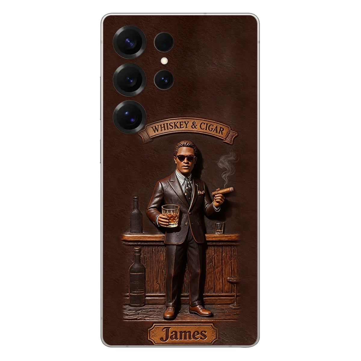 Whiskey And Cigar - Personalized Whisky 3D Embossed Leather Phone Case