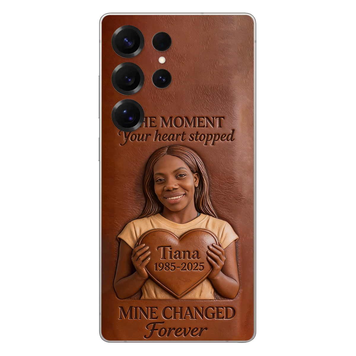 The Moment Your Heart Stopped - Personalized Memorial 3D Embossed Leather Phone Case
