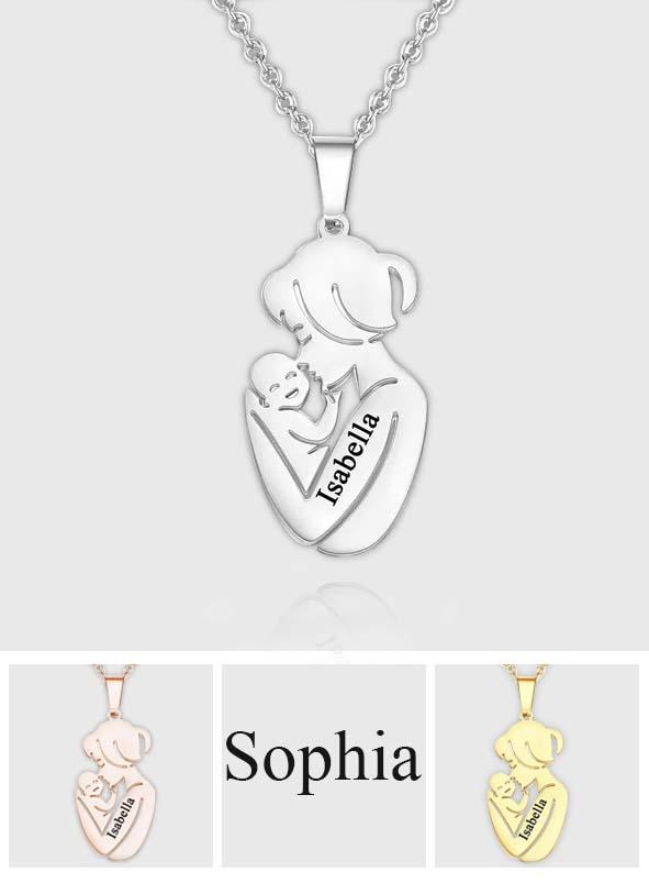 Mother And Baby - Personalized Mother Engraved Mother Baby Necklace