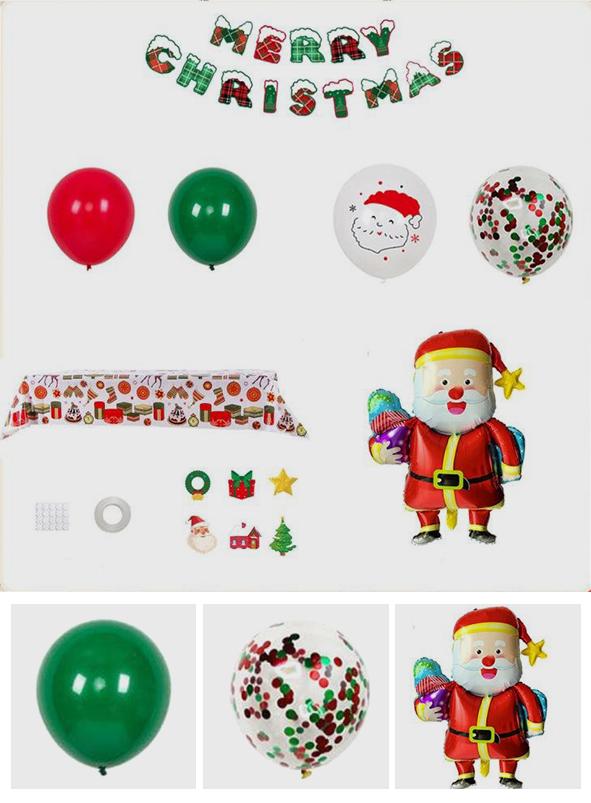 Merry Christmas - Christmas Balloons Set With Banner for Christmas