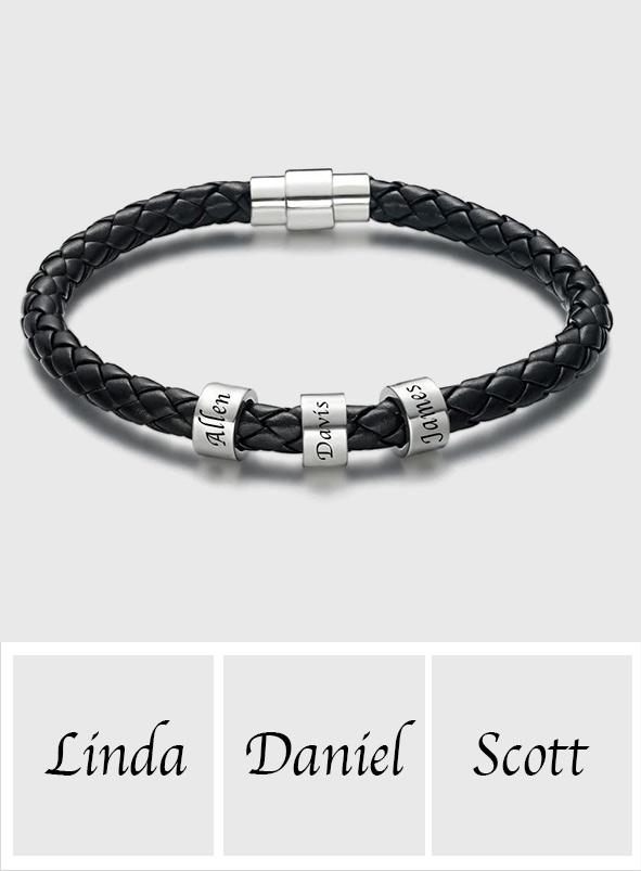 This Is Us - Personalized Family Black Leather Beads Bracelet